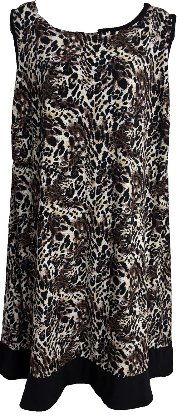 Glamour Women Plus Size 20W Sleeveless Animal Print Shift Dress Black Beige EUC